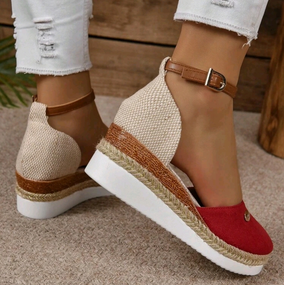 COPY - Women's Faux Suede Color Block Round Toe Espadrilles With Elegant - Picture 2 of 6